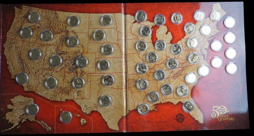 USA - kompletní sada 1/4 dollaru 1999-2008 Pozlacené