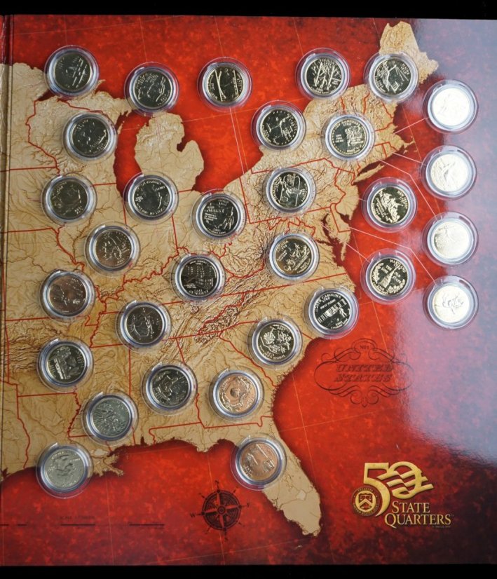 USA - kompletní sada 1/4 dollaru 1999-2008 Pozlacené