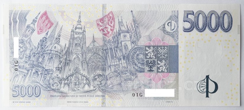 Bankovka 5000 Kč vzor 2023 s přítiskem - zahájení činnosti Národní banky Československé 2026 Série G