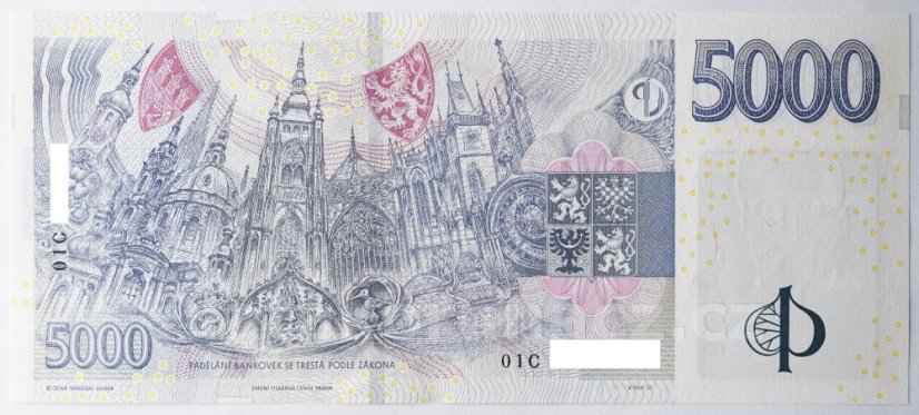 Bankovka 5000 Kč vzor 2023 s přítiskem - zahájení činnosti Národní banky Československé 2026 Série C
