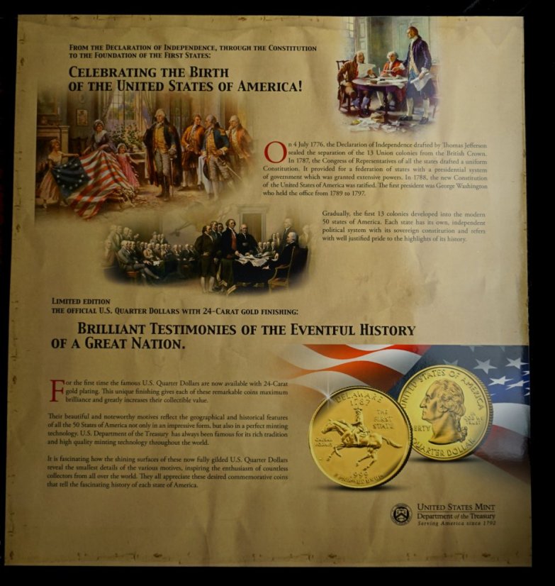 USA - kompletní sada 1/4 dollaru 1999-2008 Pozlacené