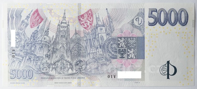 Bankovka 5000 Kč vzor 2023 s přítiskem - zahájení činnosti Národní banky Československé 2026 Série V