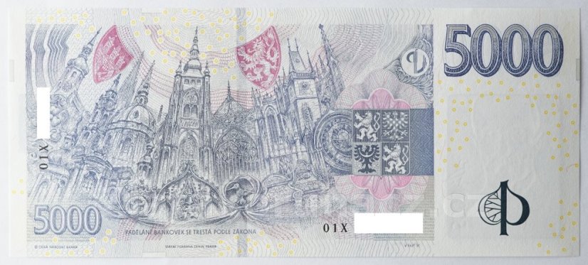 Bankovka 5000 Kč vzor 2023 s přítiskem - zahájení činnosti Národní banky Československé 2026 Série X