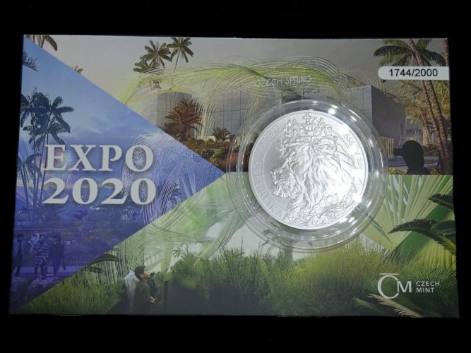 Stříbrná uncová investiční mince Český lev 2021 EXPO stand číslováno