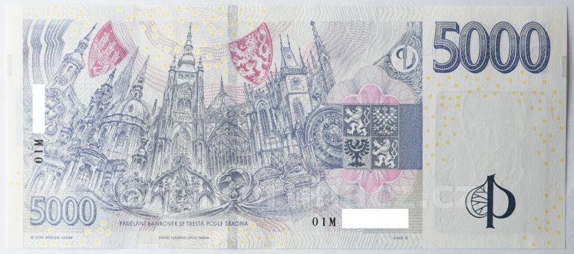 Bankovka 5000 Kč vzor 2023 s přítiskem - zahájení činnosti Národní banky Československé 2026 Série M